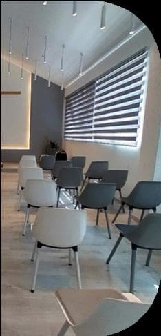 Configured training room with projector and seating